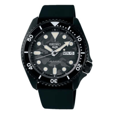 Seiko 5 Sport Automatic Black Dial Black Silicone Strap Watch For Men - SRPD65K3